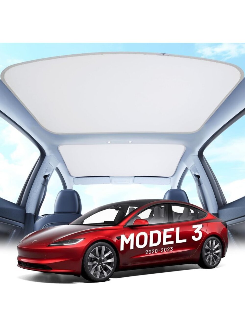 Foldable Roof Sunshade for Tesla Model 3 (2019-2023) - UV Protection, Easy
